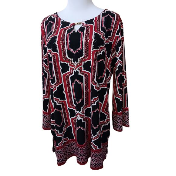 JM Collection Stretchy Long Tunic Top Blouse L Beaded Bling Career Office Travel - Picture 5 of 10